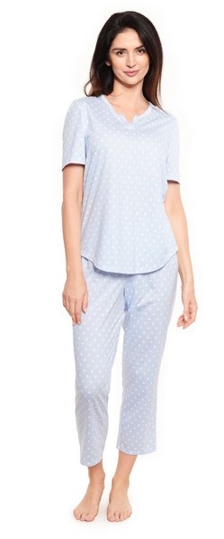 Féraud - Rösch    Rösch Damen Pyjama kurz 7/8 Tupfen Jersey skyblue 100% Baumwolle  -