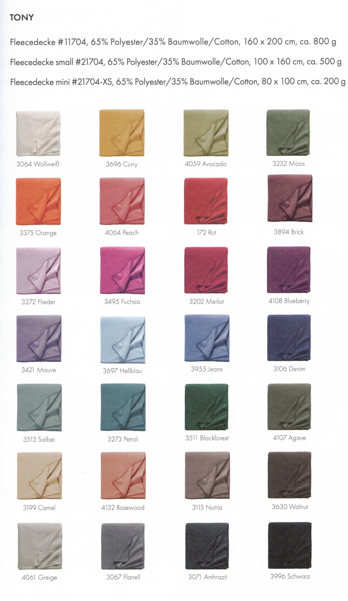 Eagle Produkts  Fleece Decke/Plaid TONY waschbar 65%Poly/35% Baumwolle 28 Farben