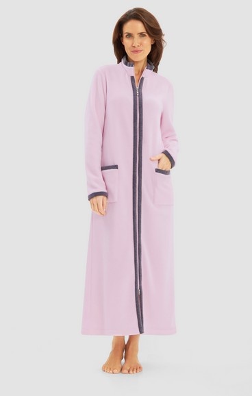 Féraud - Rösch Angebot-Reduziert ! Größe 42 FÉRAUD Kuscheliger Bademantel lang Hausmantel mit Reißverschluß Fleece Fb.pale-rose