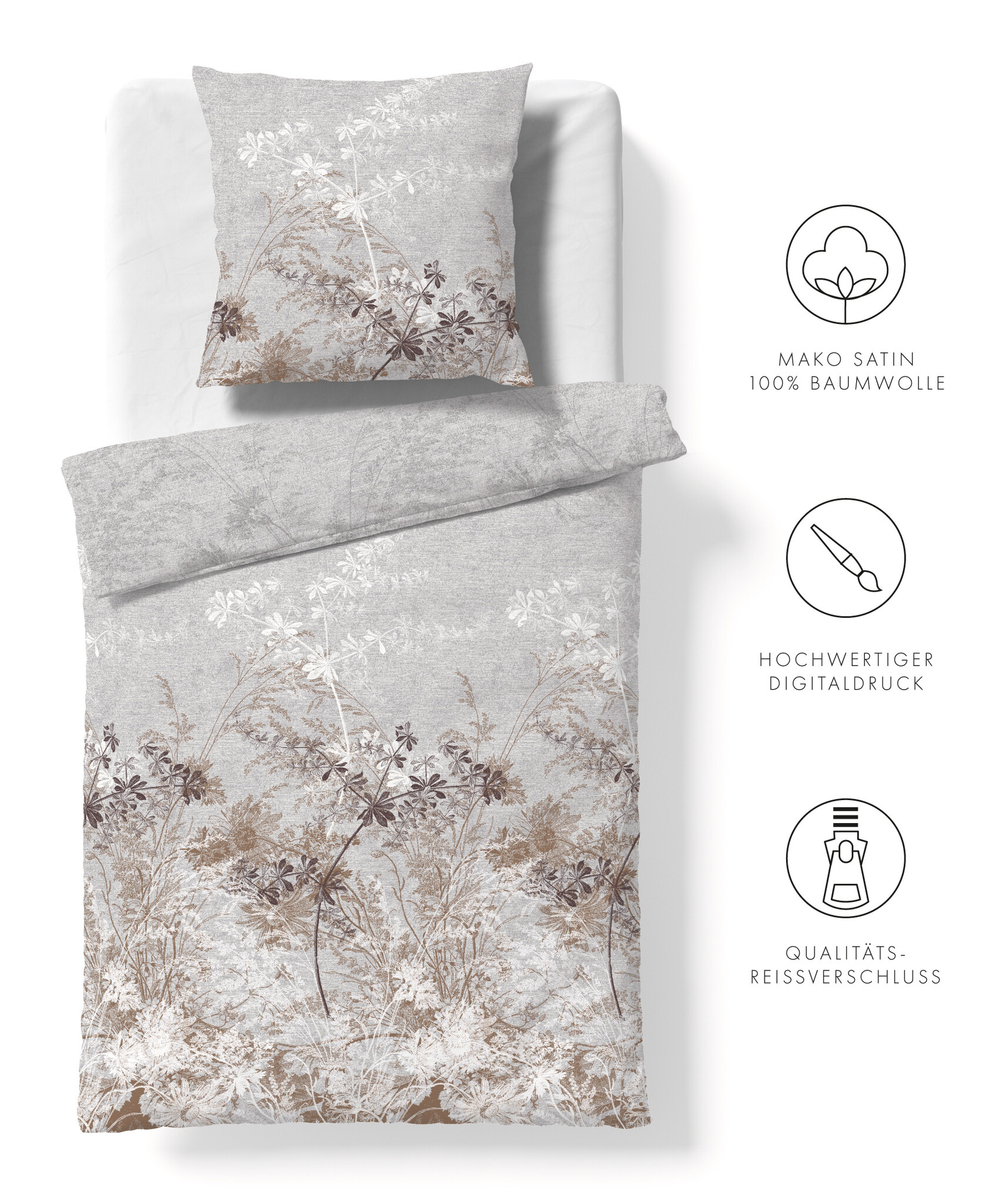 Fleuresse Bettwäsche Fleuresse BED ARTS - Mako-Satin - 114567-07 Grau braun