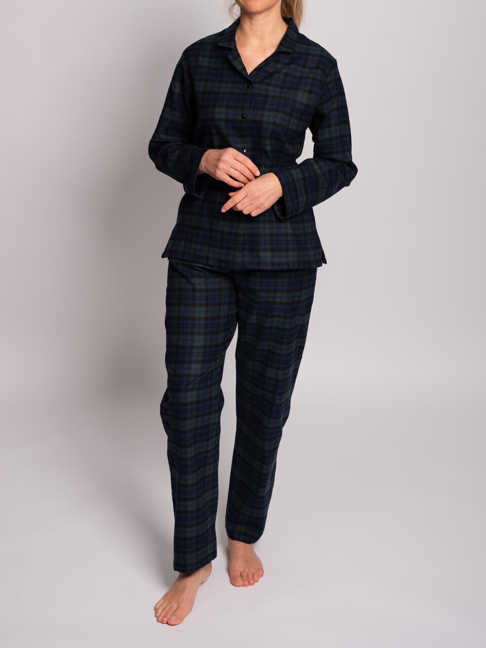 Novila Damen Schlafanzug Flanell Helena 8030 grün-gem Gr.36-46