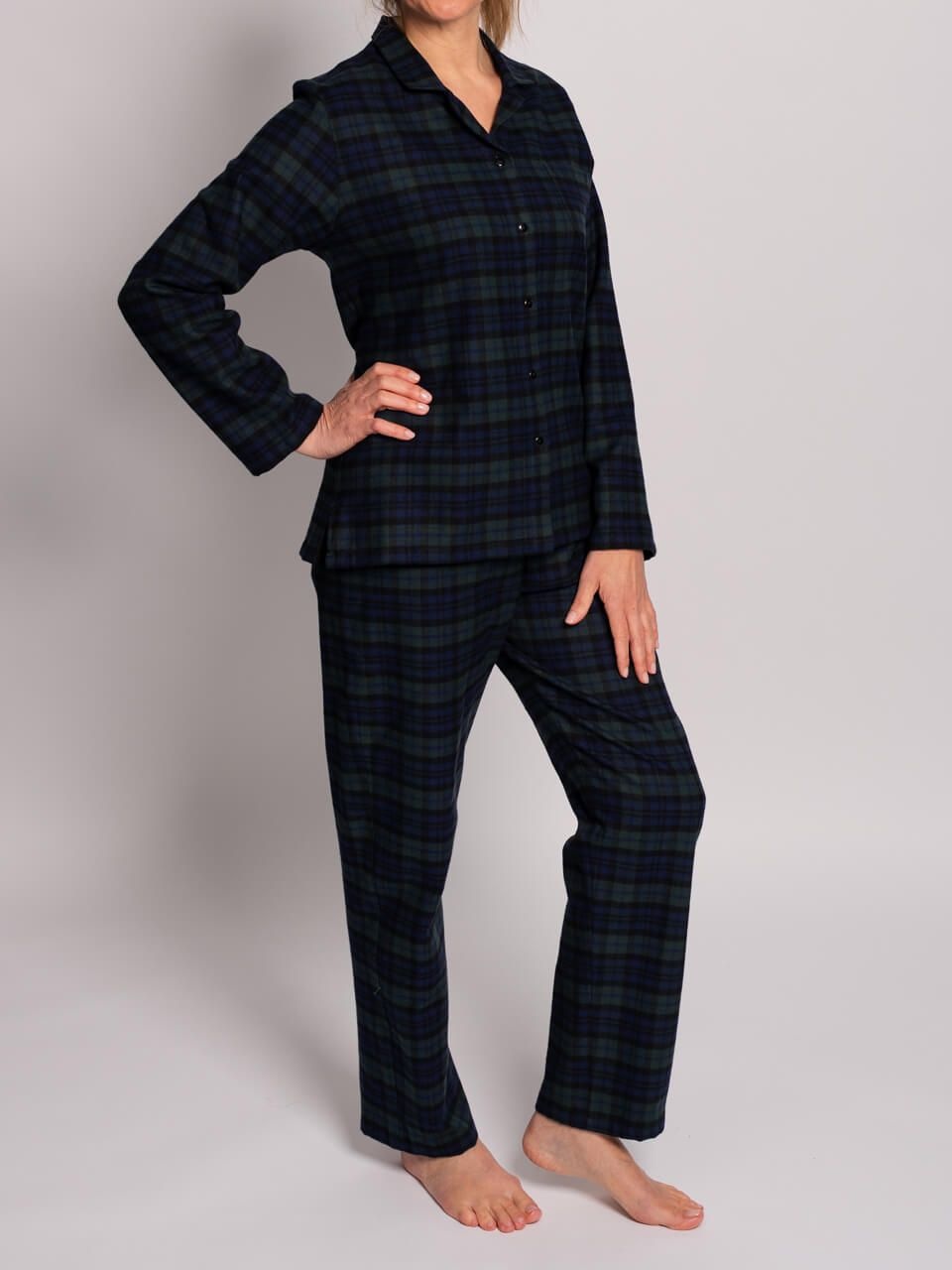 Novila Damen Schlafanzug Flanell Helena 8030 grün-gem Gr.36-46