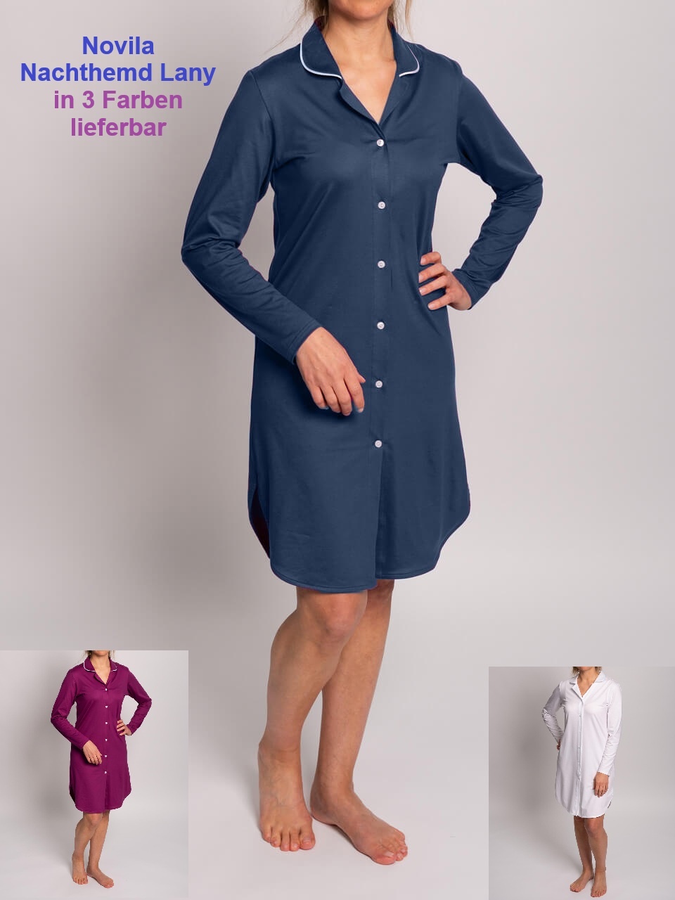 Novila     Novila Damen Nachthemd Lany 8711 Baumwoll Mischung - 3 Farben lieferbar