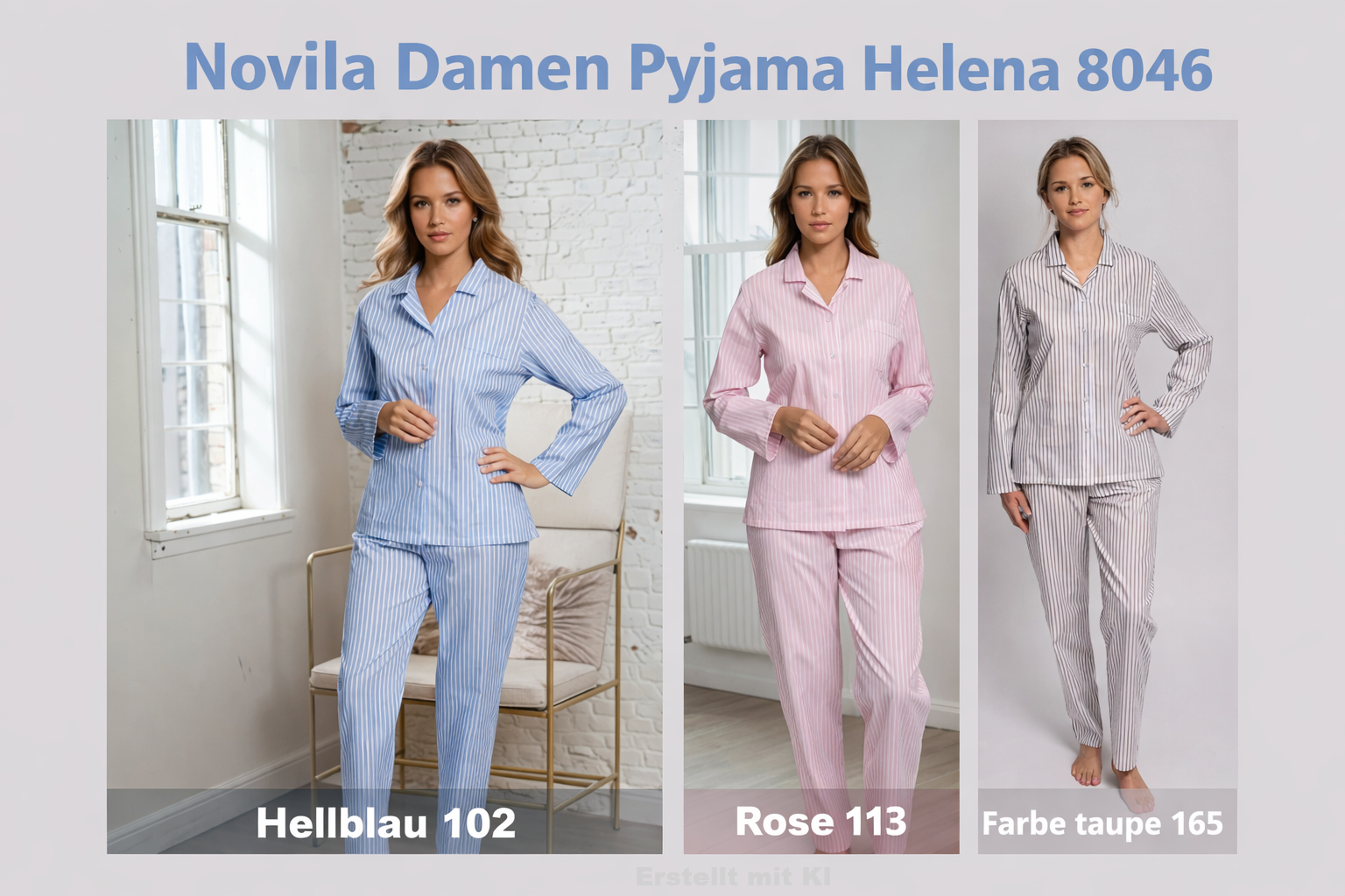 Novila  Novila Damen-Pyjama Helena 8046 aus feiner Popeline 100 % Baumwolle