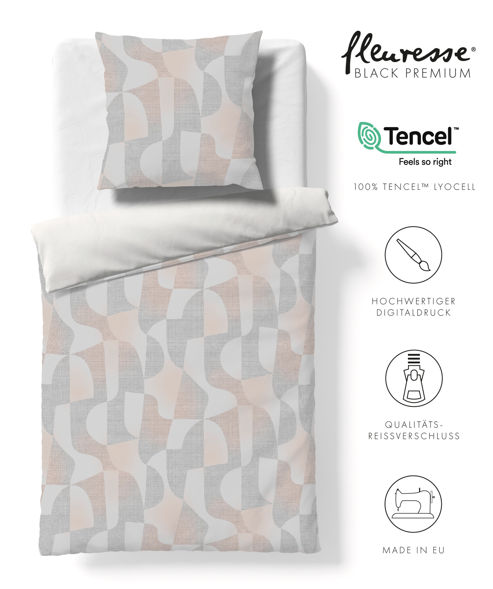 Fleuresse Bettwäsche Fleuresse Black Premium Tencel Bettwäsche creme-grau 524593