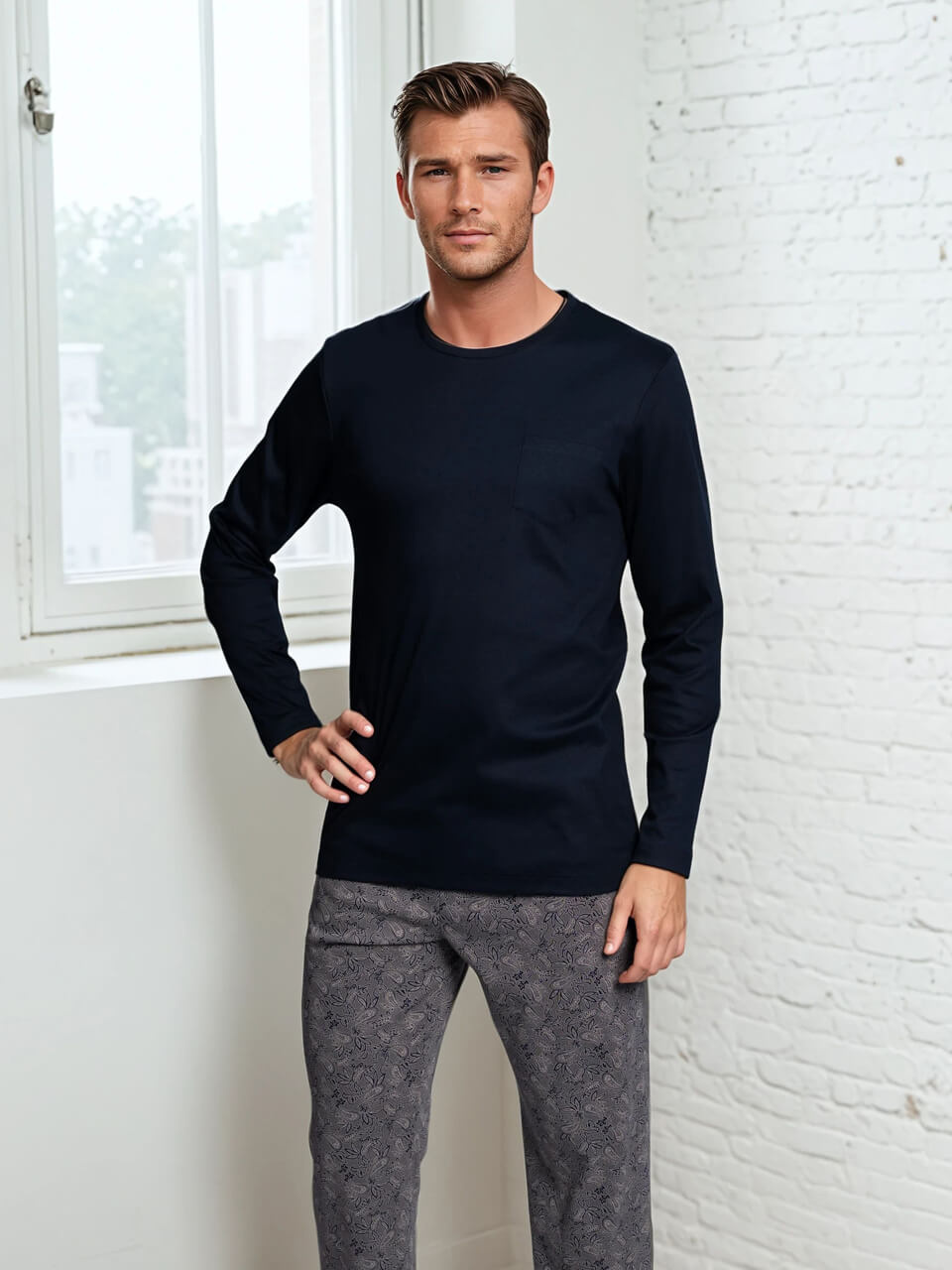 Novila   Novila Herren Pyjama 8103 – stilvolle Premium Nachtwäsche