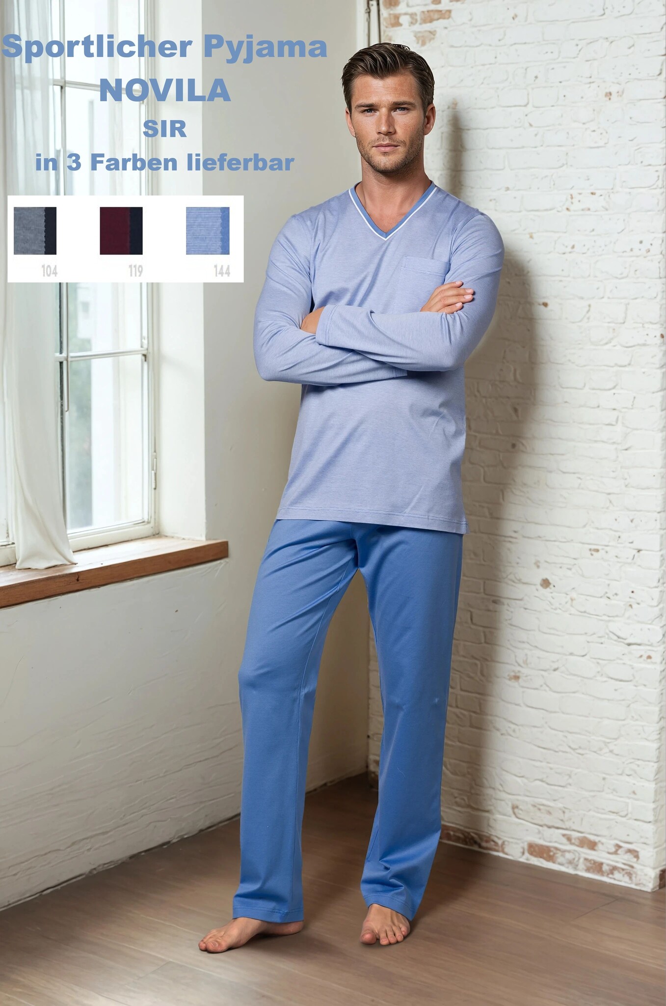 Novila    Herren Schlafanzug Gr.46-60 Novila SIR 8590-3 Farben
