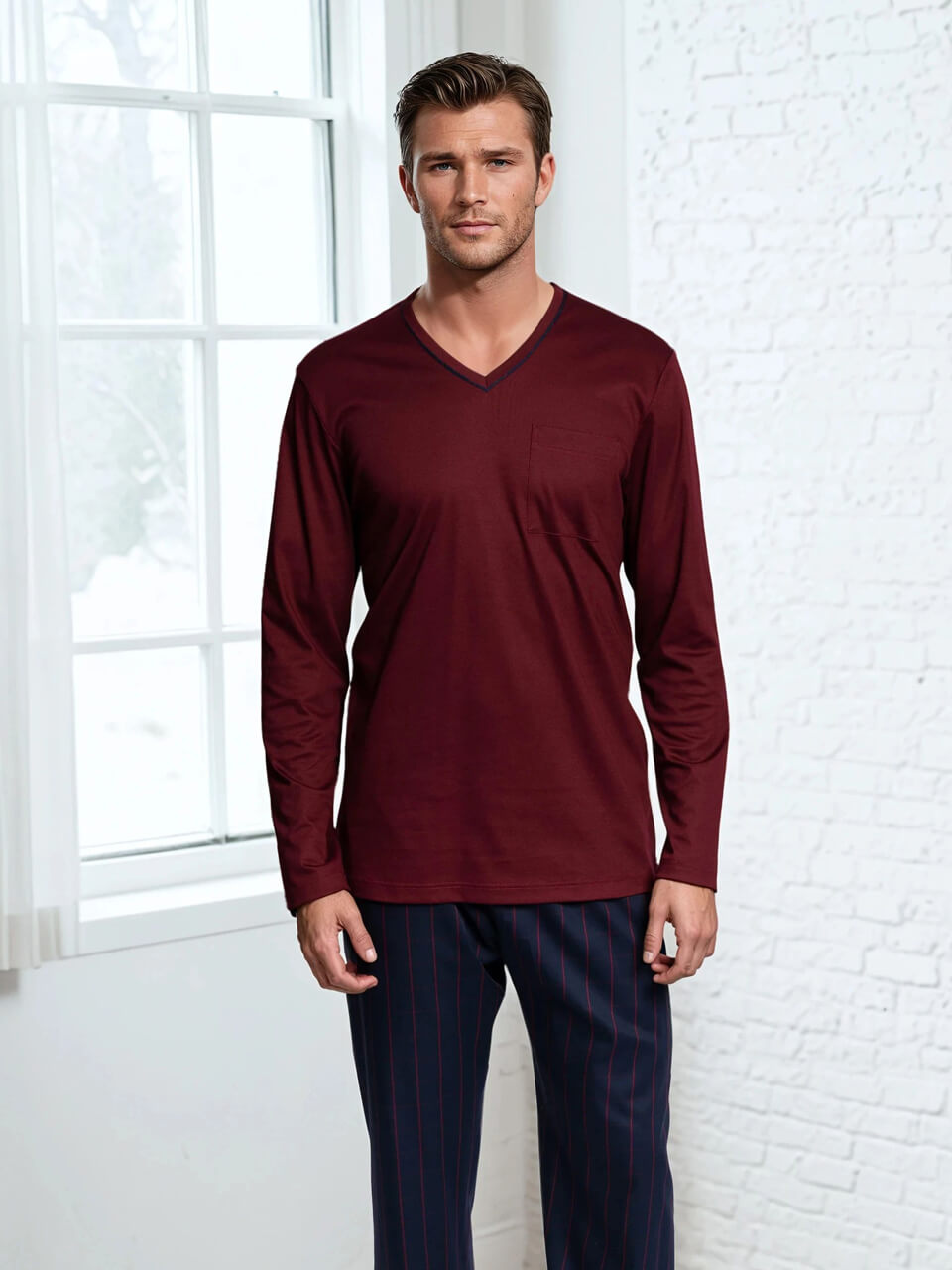 Novila   Herren Schlafanzug Novila Alexander 8150 - Kombi Oberteil  Jersey , Hose Stoff Satin