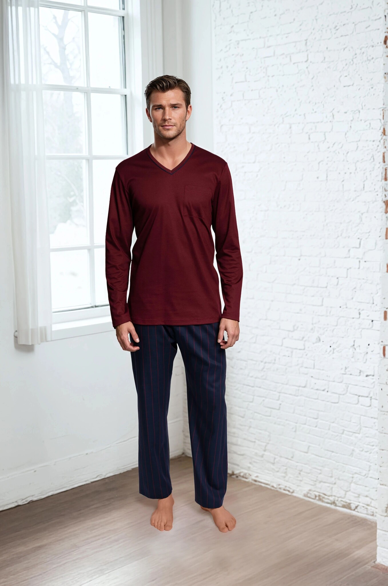 Novila   Herren Schlafanzug Novila Alexander 8150 - Kombi Oberteil  Jersey , Hose Stoff Satin