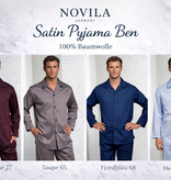 Novila  Novila Ben 9649 – Herren Satin Pyjama lang aus 100% Baumwolle - 4 Farben lieferbar