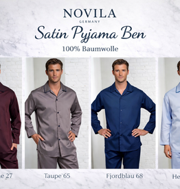 Novila Novila Ben 9649 – Herren Satin Pyjama lang aus 100% Baumwolle - 4 Farben lieferbar
