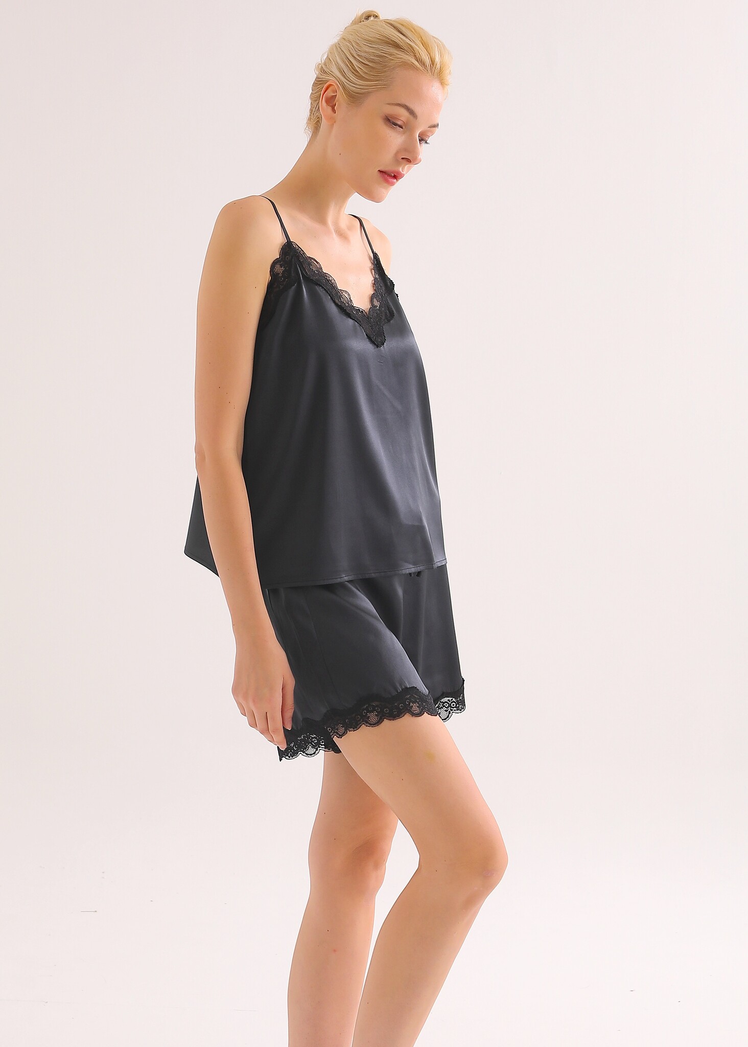 Sichou Seidenmanufaktur  Sichou Pyjama Spitze reine Maulbeerseide - Marie schwarz