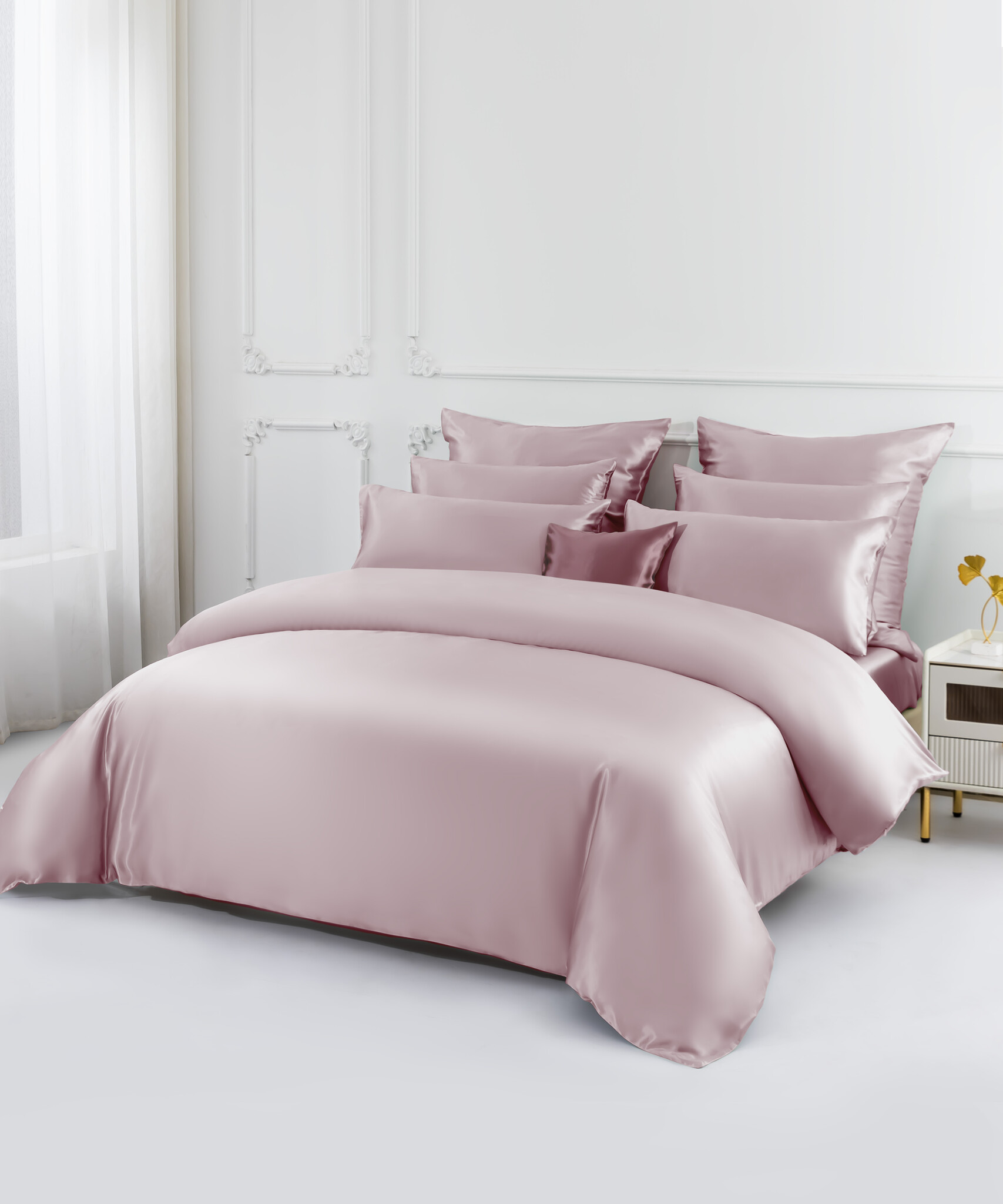 Sichou Seidenmanufaktur   Sichou Seidenbettwäsche Lilly puderrosa 100% feinste Maulbeerseide Satin
