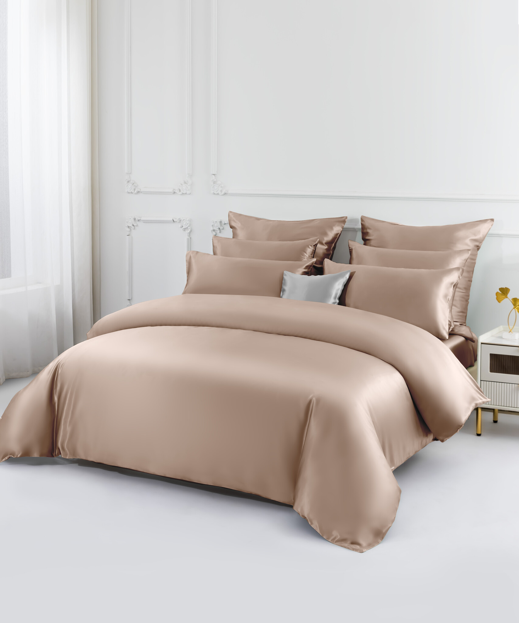 Sichou Seidenmanufaktur   Sichou Seidenbettwäsche ATHENA mochabraun Uni 100% feinste Maulbeerseide Satin