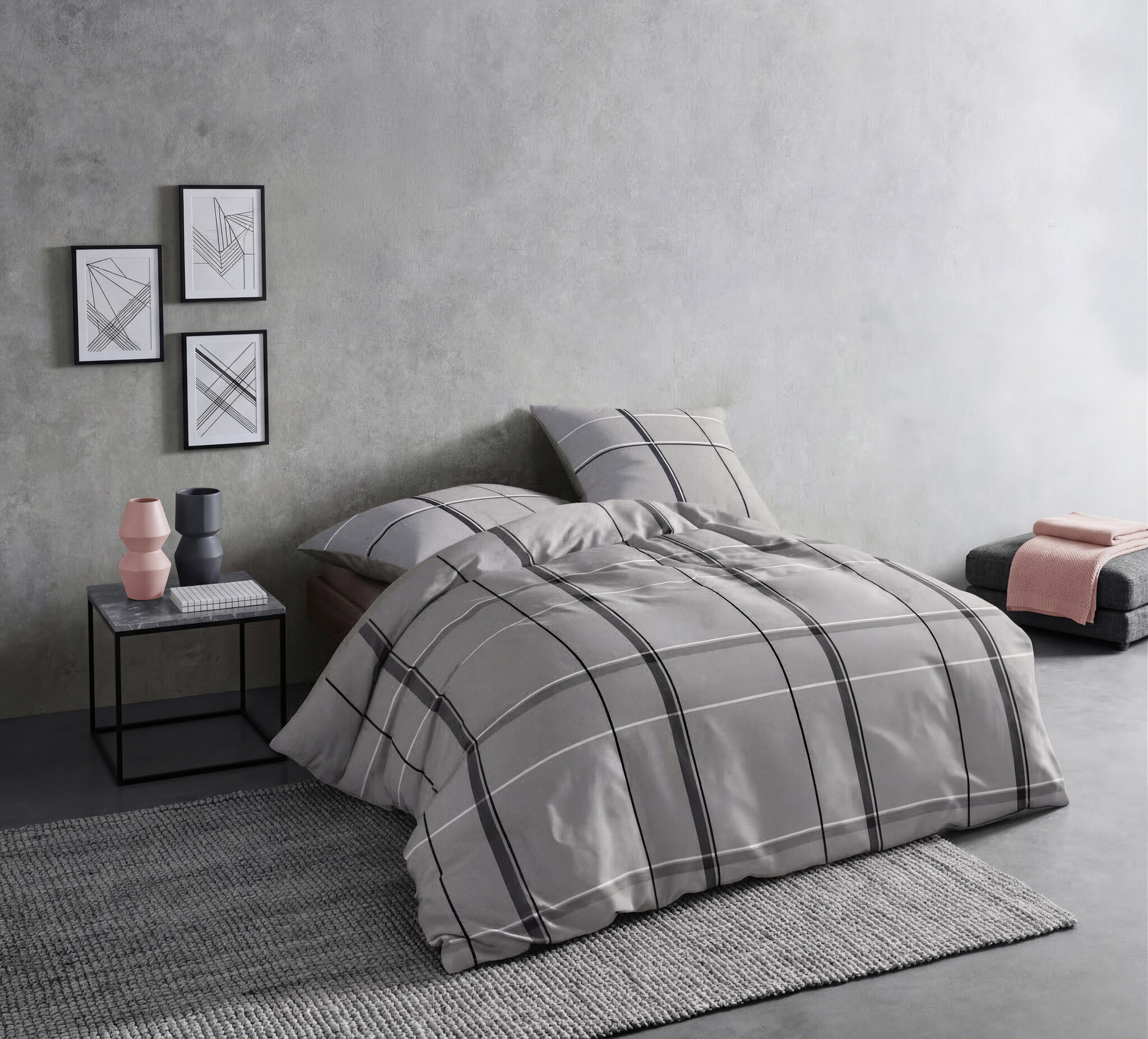 fleuresse – Hochwertige Bettwäsche Fleuresse Lech 605081 Flanell-Bettwäsche – Creme & Grau