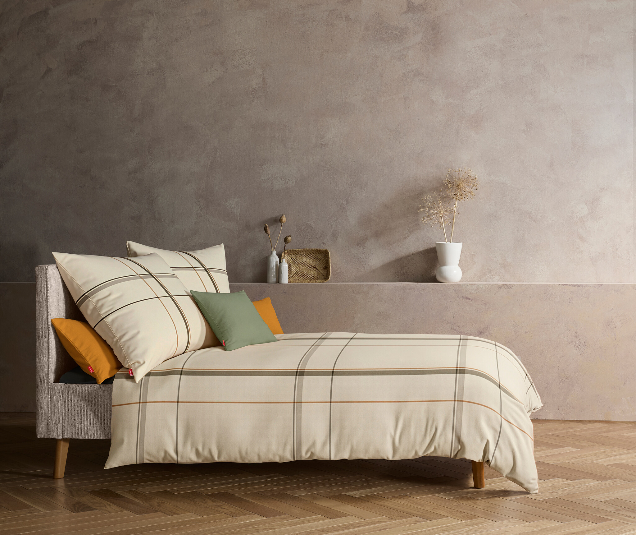 fleuresse – Hochwertige Bettwäsche Fleuresse Lech 605081 Flanell-Bettwäsche – Creme & Grau