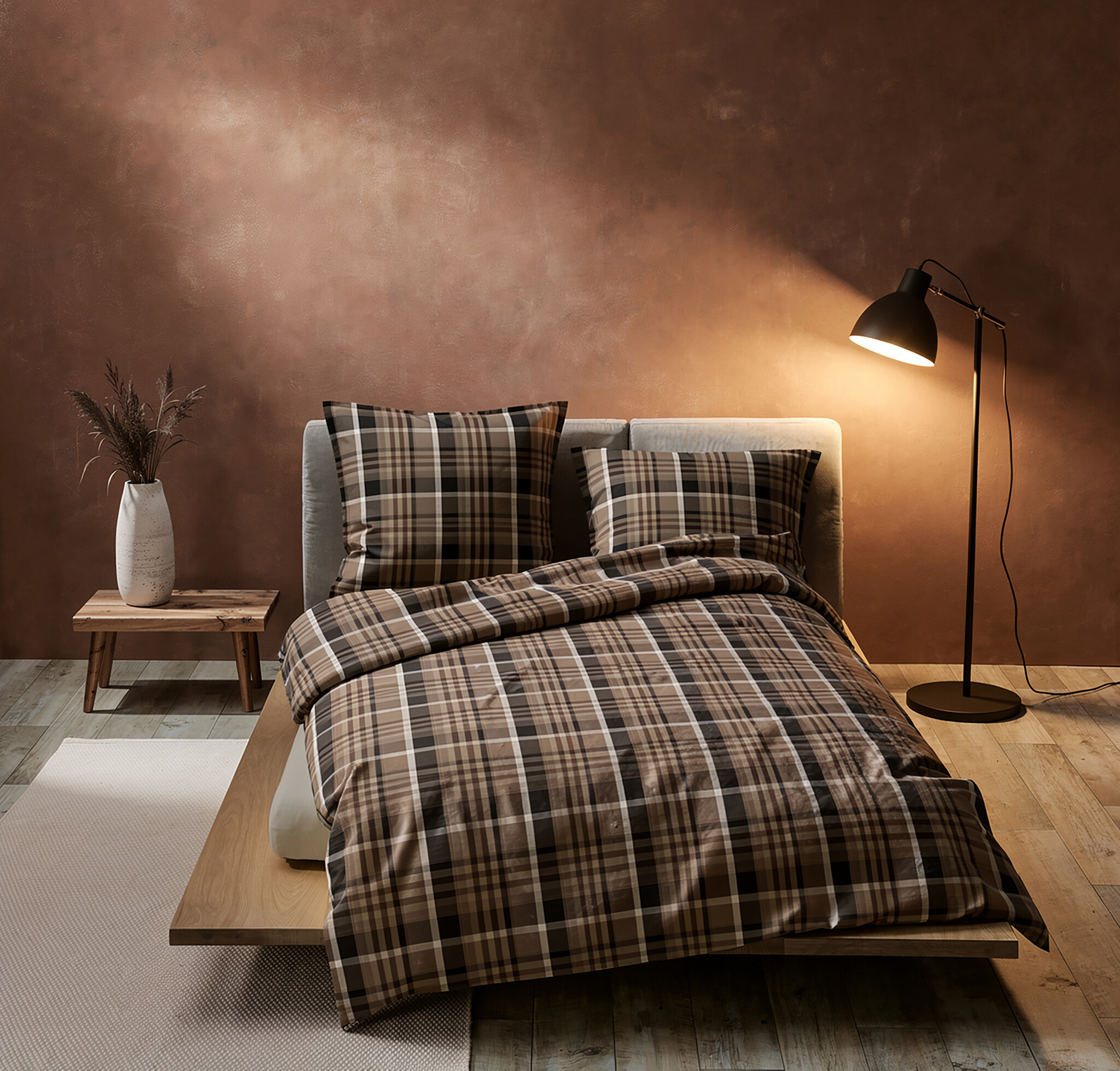 fleuresse – Hochwertige Bettwäsche Fleuresse Lech 605082 Flanell-Bettwäsche – Braun & Blau