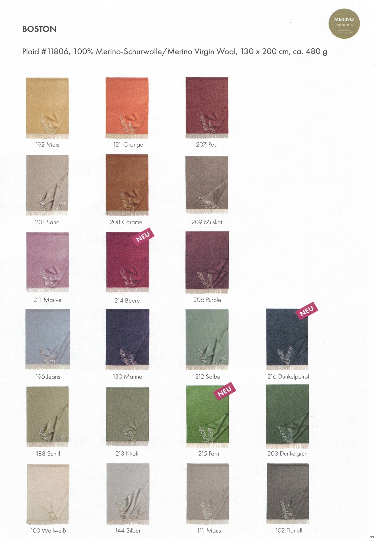 Eagle Produkts Feines Plaid Boston Lammwolle 130x200 cm -21 tolle Farben !