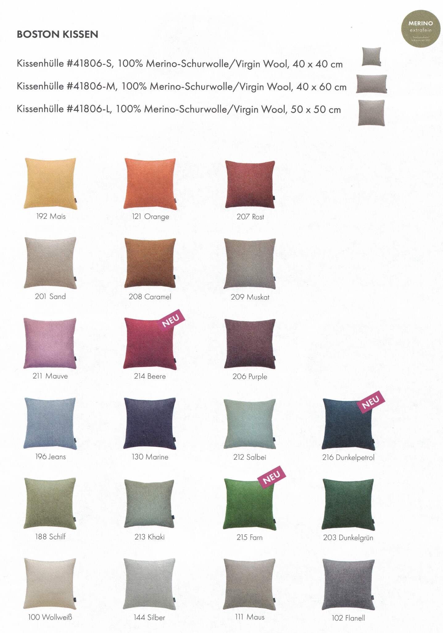Eagle Produkts  Kissenbezüge 50x50 cm (2 Stück pro Farbe im Set) Boston Lammwolle-40x40 cm