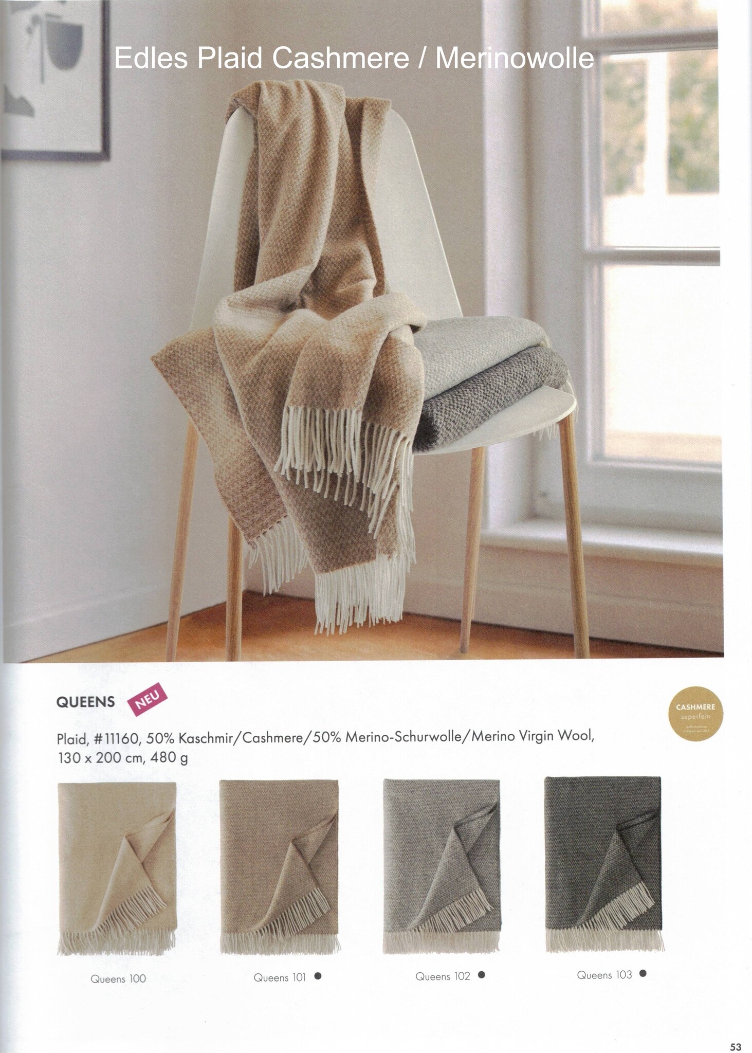 Eagle Produkts  QUEENS  Cashmereplaid 50% Cashmere 50% Schurwolle  4 Farben