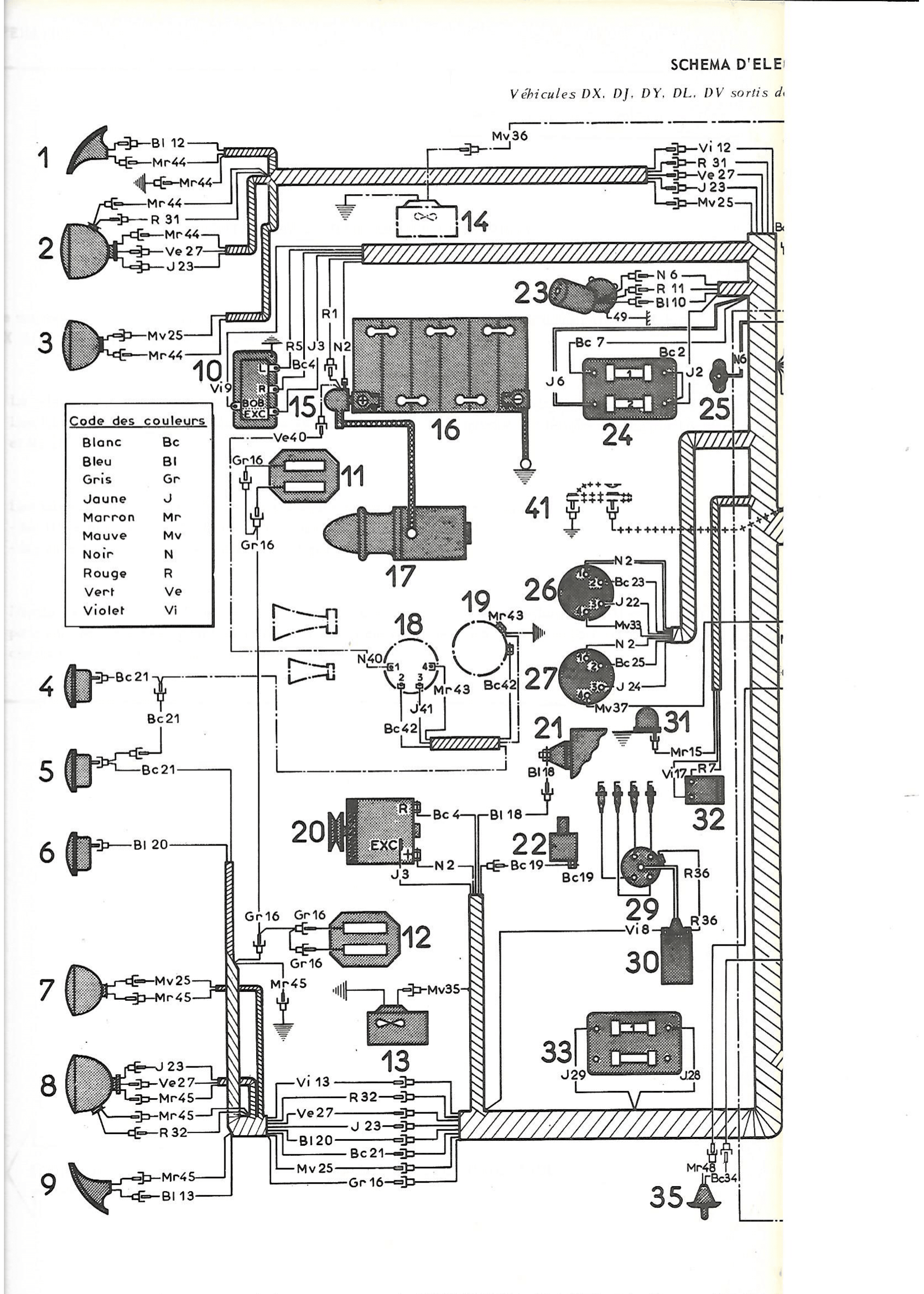 Front wiring left hand drive (alternator / battery on the right) pallas 68 Nr Org: DX51128G