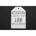 Carton "attention liquide vert, voir notice"