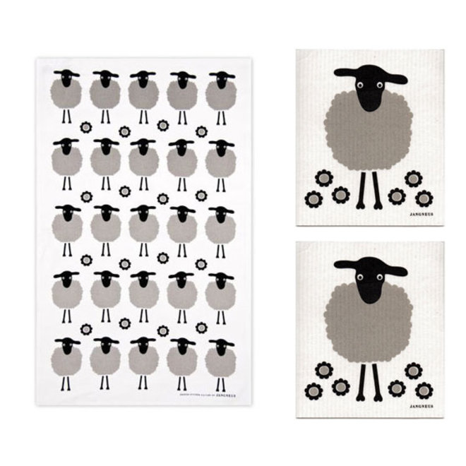 Tea towel and dishcloth set Sheeps