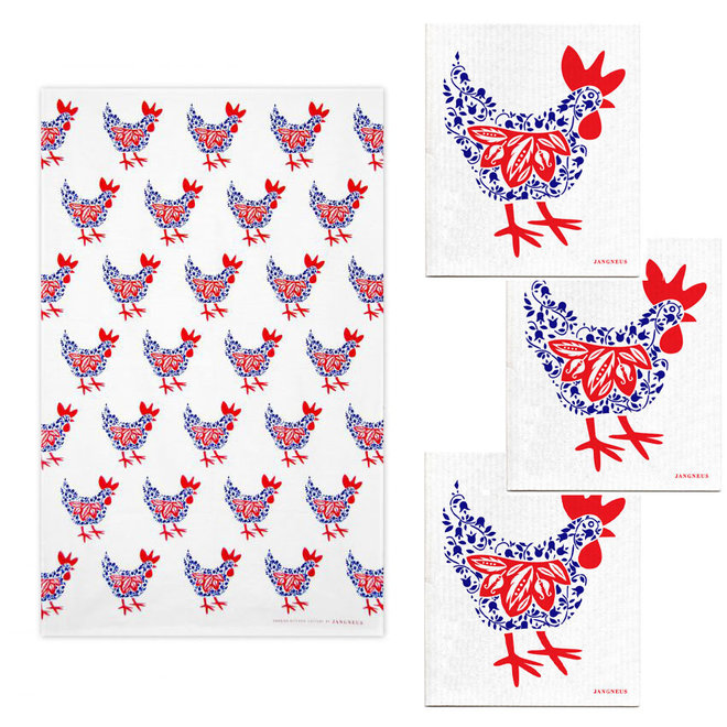 Kitchen textile set Hen