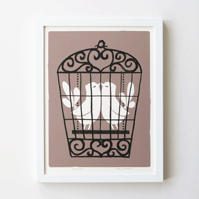 Silkscreen print  Love Birds