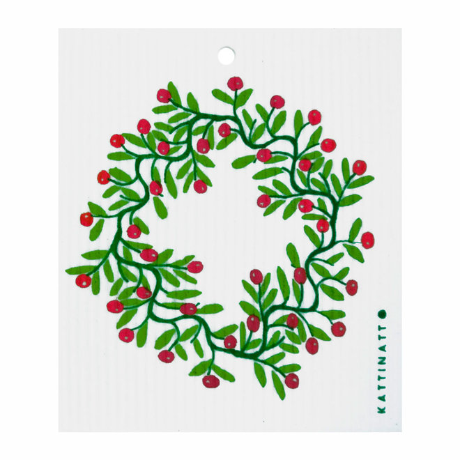 Dishcloth Holly wreath