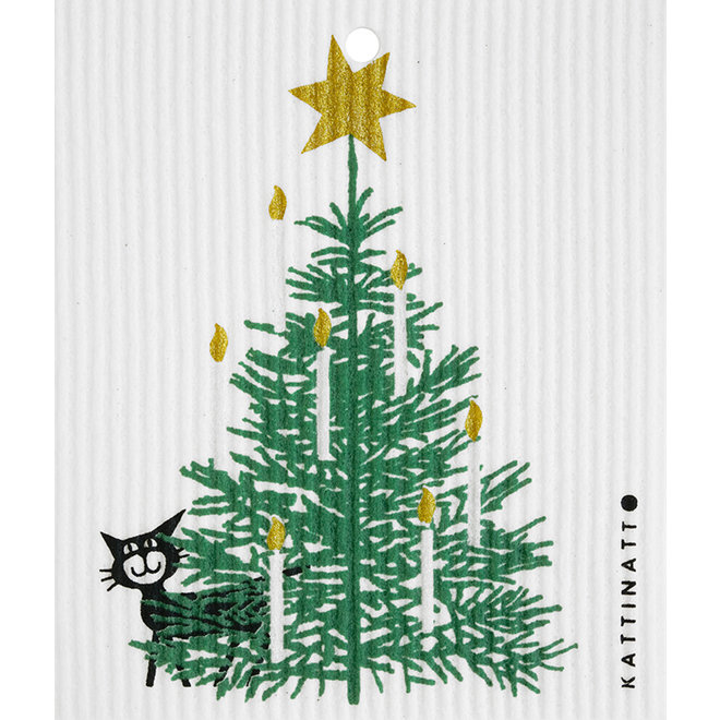 Dishcloth Christmas tree with cat