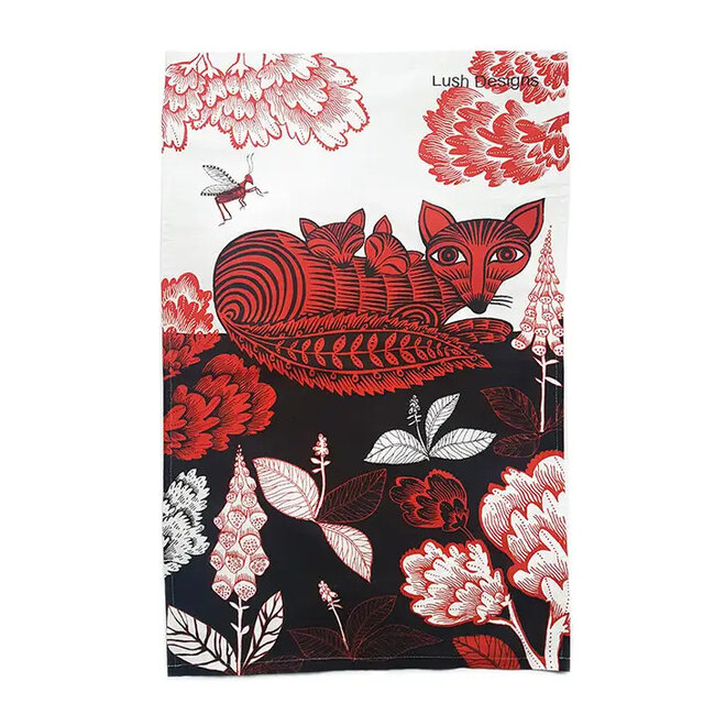 Tea Towel Fox and cubs