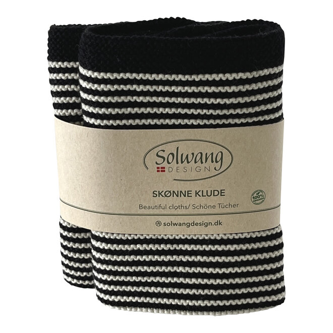 Set gebreide vaatdoeken Nature/Black Stripes (0299)