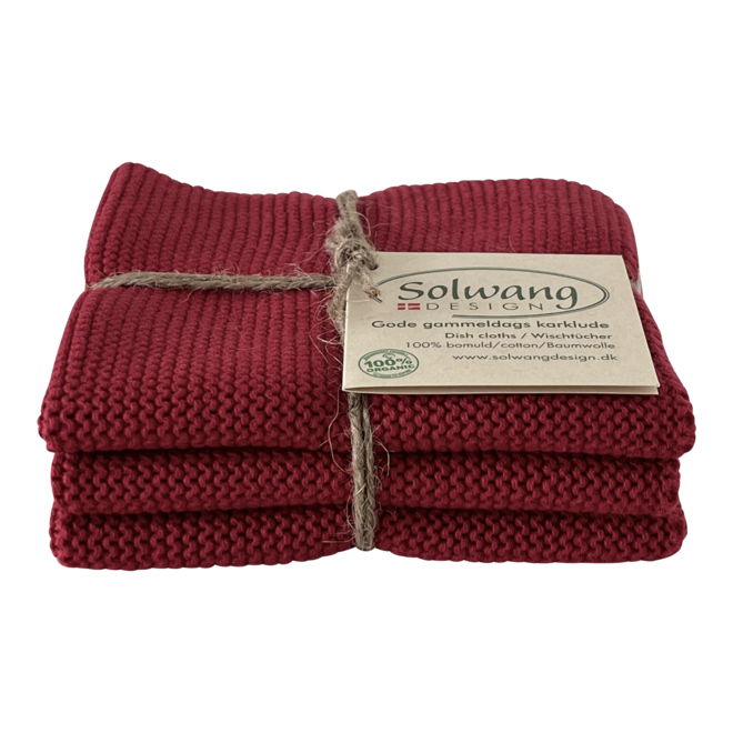 Set gebreide vaatdoeken 3x Deep Red (78-78-78)