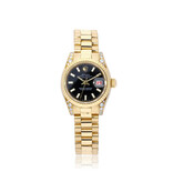 Rolex Lady-Datejust 26 yellow gold President factory diamond roulette 2005 box + papers