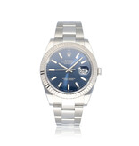Rolex Datejust 41 steel - white gold fluted blue Oyster 2020 B+P  | NEW ROLEX SERVICE
