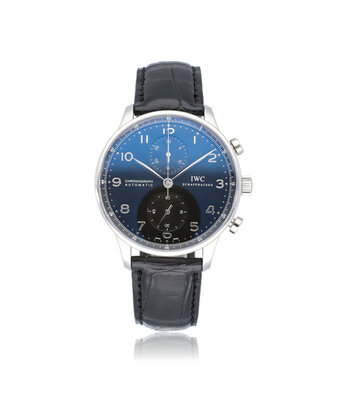 IWC Portugieser Chronograph Automatic 41 steel black 2007 box + papers | NEW IWC STRAP