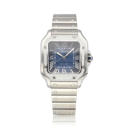 Cartier Santos MM Medium steel blue factory diamond 2023 box + papers