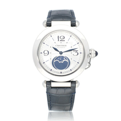 Pasha de Cartier 41 steel blue leather | ref. 4443 | box + papers