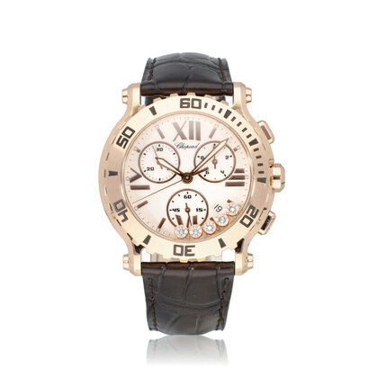 Happy Sport Chronograph 42 rose gold roman diamond box + papers