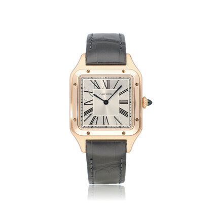 Santos de Cartier Santos-Dumont Large rose gold silver roman leather 2022 box + papers