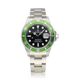 Rolex Submariner Date 40 steel Kermit - Green - Fat / Flat Four F-serial - 2004 box + papers