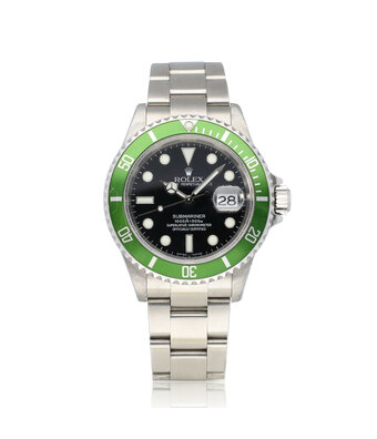 Rolex Submariner Date 40 steel Kermit - Green - Fat / Flat Four F-serial - 2004 box + papers