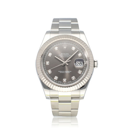 Datejust II 41 steel grey fluted diamond Oyster 2015 box + papers