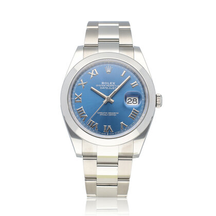 Datejust 41 steel azurro blue roman domed Oyster 2023 + papers