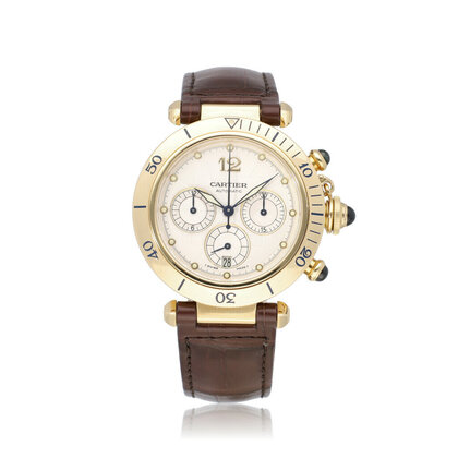 Pasha de Cartier Chronograph 38 gold automatic LM / large | W3014051 | B+P | CARTIER SERVI