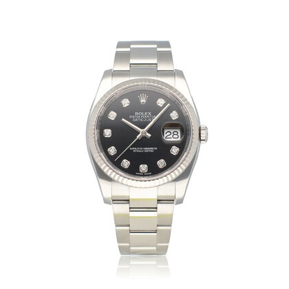 Datejust 36 steel - white gold diamond black Oyster 2018 box + papers