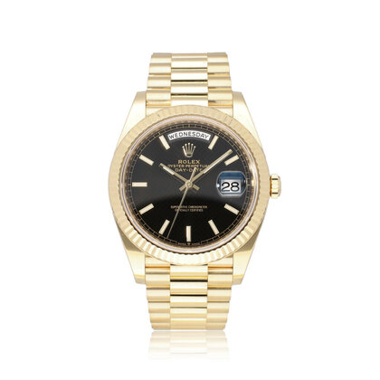 Day-Date 40 yellow gold President black diagonal motif waffle 2020 + papers