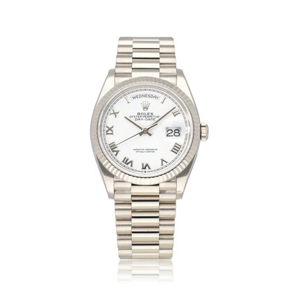 Day-Date 36 white gold white roman President 2023 box + papers