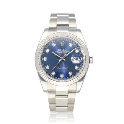 Datejust 41 steel - white gold blue diamond 2020 + papers | NEW ROLEX SERVICE
